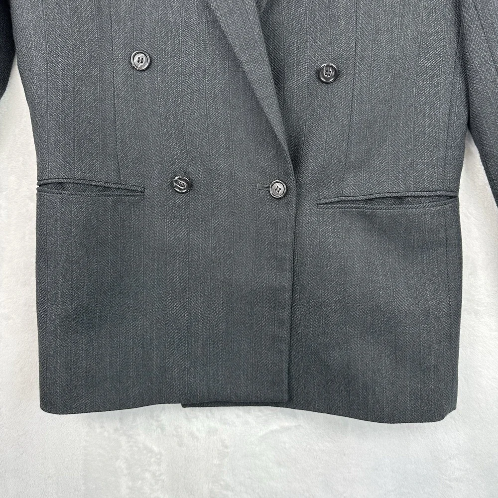 Hart Schaffner Marx‎ Mens 40R Double Breasted Black Herringbone Suit Jacket EUC